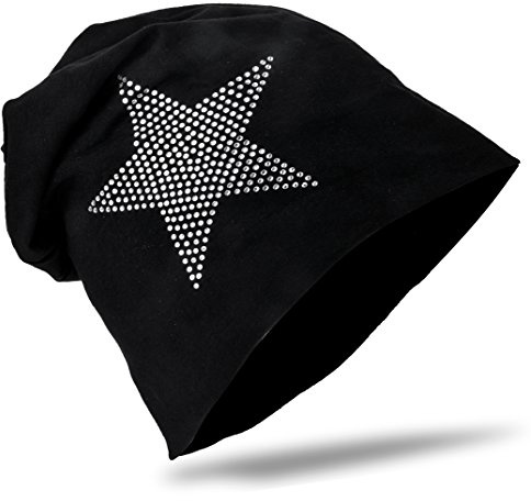 Miobo Slouch mössa för barn, bomull, Rhinestone Star Black 54