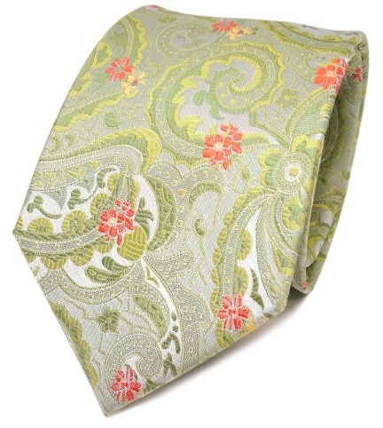 tigertie Designer Soie Cravate vert Vert clair Orange à motifs – Cravate Soie