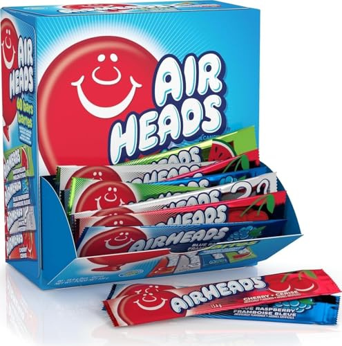 Airheads Bars, Chewy Fruits Bonbons, Variety Pack, Non Fusion, 60 Count (Emballage Peut Varier)