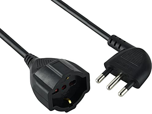 Electraline 46109 Prolunga 5 mt Spina 16A e Presa Polivalente (schuko + 10/16A), Nero - Sezione Cavo 3G1,5 mm²