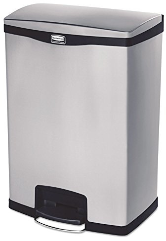 Rubbermaid Commercial Products Slim Jim Front Step-On Trash Can Stainless Steel 24 Gallon Black Indoor/Outdoor Waste Container for Office/Hospital/Mall/Kitchen