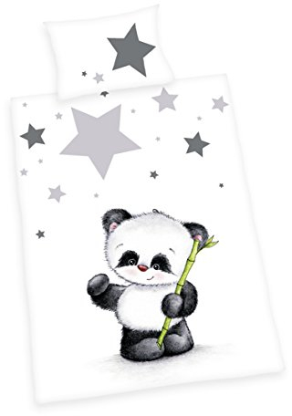 Herding BABY BEST Parure de Lit pour Enfants, Réversible Panda Jana, Housse de Couette 100 x 135 cm, Taie d'Oreiller 40 x 60 cm, Coton/Renforcé