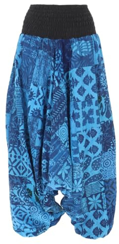 GURU SHOP Sommerliche Aladinhose Patchwork Pluderhose, Hippie Hose - Türkisblau, Damen