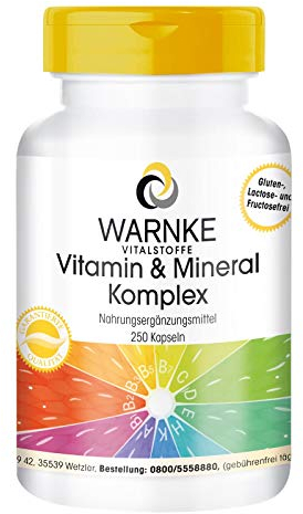Vitamin A-Z - Vitamine & Mineralien - 250 Kapseln - Multivitamin Kapseln mit 18 Vitamine und Mineralstoffe - HOCHDOSIERT & vegan - Großpackung | Warnke Vitalstoffe - Deutsche Apothekenqualität