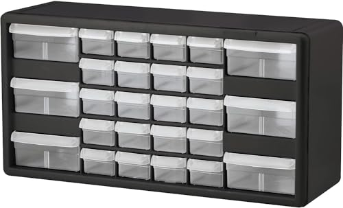 Akro-Mils 10126 26-Drawer Plastic Drawer Storage Cabinet for Garage Organization, Lego Storage, Teacher Toolbox, Makeup Organizer, and More, 50.8 cm W x 15.24 cm D x 25.4 cm H, Black