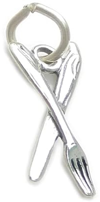 Couteau et fourchette breloque en argent sterling TINY .925 x 1 breloques de couverts à manger