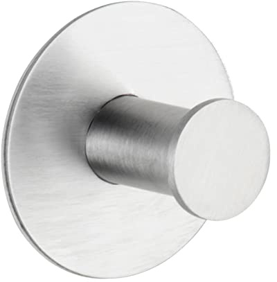 WENKO Wandhaken Celano, runder Garderobenhaken aus rostfreiem Edelstahl, selbstklebend, Befestigung ohne Bohren, Ø 5 x 3,3 cm, Edelstahl matt