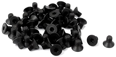 sourcing map 50 Stück M2,5x 4mm Senkkopf Innensechskant Flachkopfschrauben | Carbon Stahl, 10.9