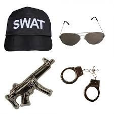 I LOVE FANCY DRESS Kappe MIT DER Aufschrift SWAT UND EIN Paar Handschellen & EINE Brille UND EINE AUFBLASBARE MASCHINEBNPISTOLE