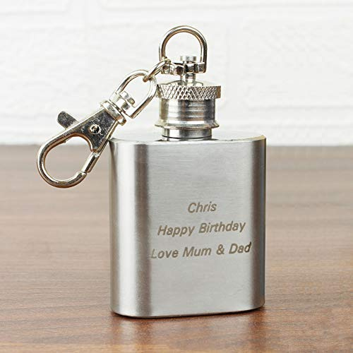 County Engraving Personalised 1oz Stainless Steel Hip Flask Keyring Any Message Engraved