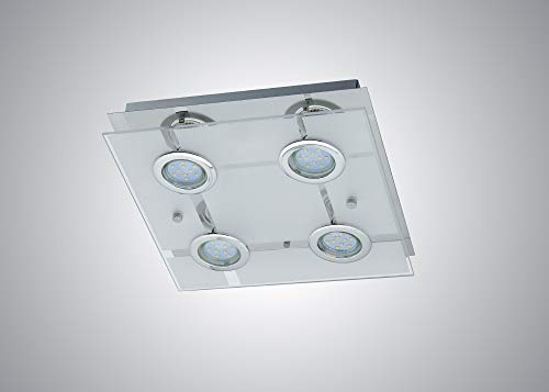 Trango 4-flammig 3177 LED Deckenleuchte in Eckig *MALTA* aus Metall mit Design Motive bedrückt Glas-Lampenschirm, Deckenlampe, Wandleuchte, Badlampe inkl. 4x 3 Watt warmweiß GU10 LED Leuchtmittel