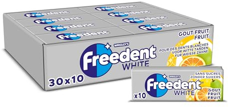 FREEDENT WHITE Chewing-Gum Sans Sucre Goût Fruit 30 x10 Dragées 420g | Chewing-gum sans sucre aux fruits pour une haleine fraîche au quotidien, au bureau ou en déplacement avec ce grand format