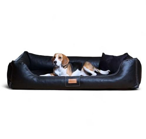 tierlando® Hundebett Maddox Komfort aus Kunstleder mit herausnehmbarer Matratze, Elegantes Hundesofa in Premium-Qualität für höchsten Schlafkomfort Größe: 150x100cm | Farbe: 03 Schwarz