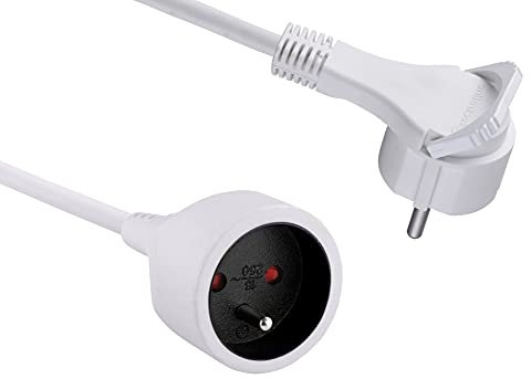 Electraline 101461 cable alargador con enchufe plano, 3 metros, cable sección 3g 9 mm, color blanco