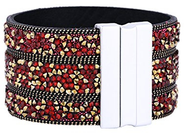Morella Damen Armband Glitzerarmband breit verziert mit Zirkoniasteinen und Magnet-Verschluss