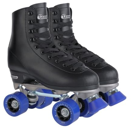 CHICAGO Skates Premium Schwarze Quad-Rollschuhe für Jungen und Herren, Anfänger, klassisches, verstellbares High-Top-Design für Indoor- oder Outdoor-Skates und Roller Derby