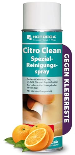 HOTREGA Citro Clean 500ml | Spezial-Reiniger mit Orangenterpenen & Duft | Kleberesteentferner gegen Silikon, Fett, Öl, Teer oder Harz | Für 16 m² | Ideal in Haushalt, Garten & Werkstatt