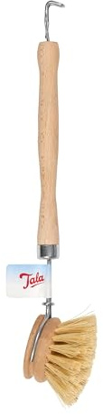 Tala Wooden dish brush with Natural Fibres, Long reach washing up brush ideal for Cleaning Kitchen Goods like glasses, plates, pots and pans, Has a replacable brush heads