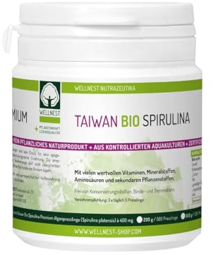 Wellnest Bio Taiwan Spirulina | Detox Superfood mit hochwertigem Protein | Blaualgen vegan | 1250 Presslinge à 400 mg