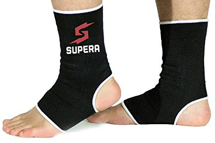 SUPERA Fußbandage für mehr Schutz beim Sport. Elastisch Bandage stütz das Fußgelenk. Die Sprunggelenk Bandage für Kickboxen, Muay Thai oder Laufen. 1 Paar - Zwei Fußgelenkbandagen