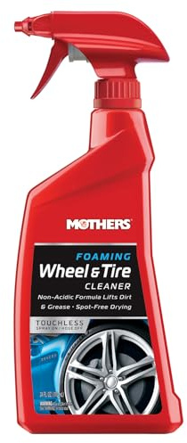 Mothers Foaming Wheel & Tire Cleaner, 24 oz. – Foaming Action Lifts Brake Dust & Grime, Safe for Factory-Coated Wheels, Restores, Cleans, Finishes Fast, Spot-Free Rinse (05924)