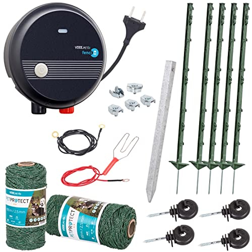 VOSS.farming Hundezaun Katzenzaun Waschbärenabwehr Rehabwehr Komplettset Weidezaun Elektrozaun Gartensicherung