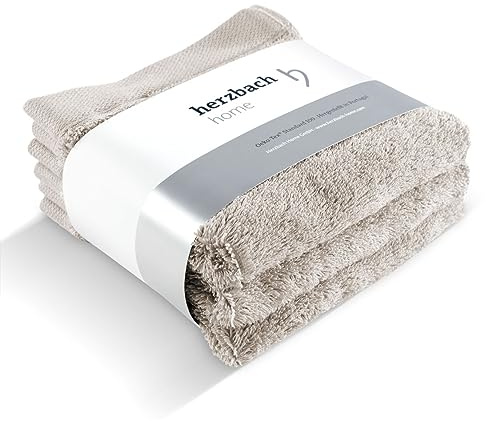 herzbach home Lot de 3 Serviettes de Savon 30 x 30 cm - Mini Serviettes de Haute qualité, Douces et absorbantes de qualité supérieure - 100% Coton Naturel (Gris Sable)