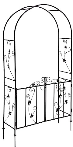 DEMA Dekorativer Metall Rosenbogen – Rosenspalier, Rankbogen, Rankhilfe, Torbogen mit Tor – stabil, wetterfest, elegant – Garten, Terrasse, Blumen, Kletterpflanzen, Outdoor