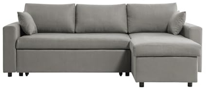 LOUNGITUDE - Ecksofa wendbar, ausziehbar aus Mikrofaser mit Truhe – Grau – 3-Sitzer