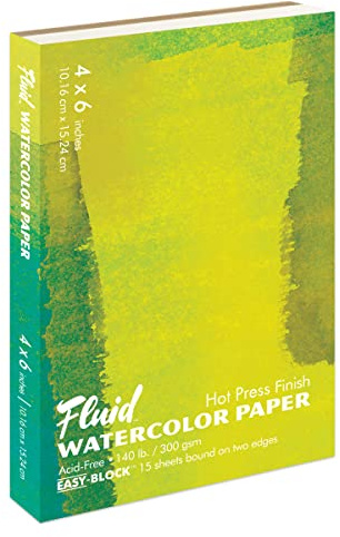 Speedball Fluid Hot Press Watercolour Block 4 x 6, 15 Sheets, Painting Journal, Paper Sketchbook, Watercolor Art Pad