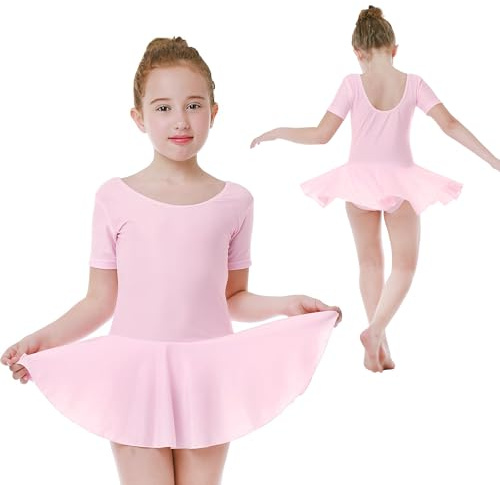 Seawhisper Ballet Dresses for Girls 3-4 Years Kids Dance Costumes Leotards Tutu Skirts Short Sleeve Pink 98-104 (XL)