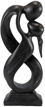Artigianale Statua Astratta Coppia Unione Infinita h30 cm in Legno massello Tinta Nera