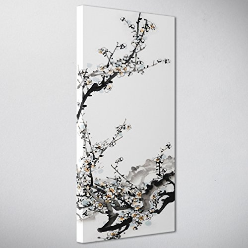 ConKrea Quadro PANORAMICO su Tela Canvas - INTELAIATO - Pronto da Appendere - Hokusai - Ramo di mandorlo in Fiore - Fiorito - 30x70cm - Senza Cornice - (cod.167)
