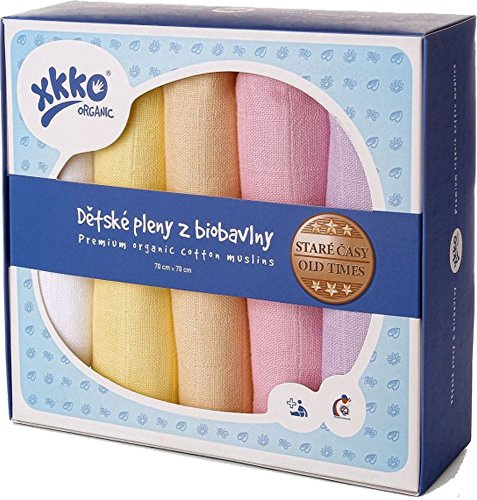 xkko Pañales de muselina (70 x 70 cm, algodón orgánico, 5 unidades), diseño de chica pastel