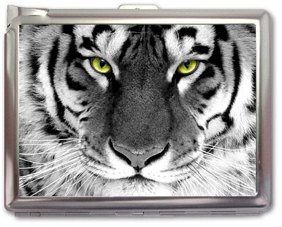 White Tiger Cigarette Case Lighter or Wallet Business Card Holder
