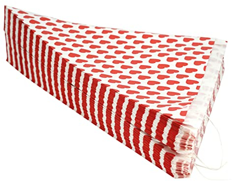 Schleuderhannes Spitztüten 100 Stück in Weiß mit roten Herzen | Für 125gr. Süßigkeiten | für Popcorn und gebrannte Mandeln |Candybar | Hochzeit | Kindergeburtstag | Bonbontüten | Mandeltüten