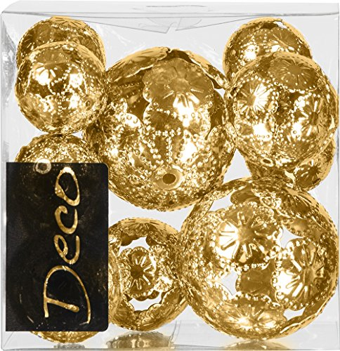 Metall Ornamentkugel Marrakesch, 11-Tlg. Set mit 6x28mm, 3x35mm, 2x50mm. Gold, Hängekugeln für Weihnachten