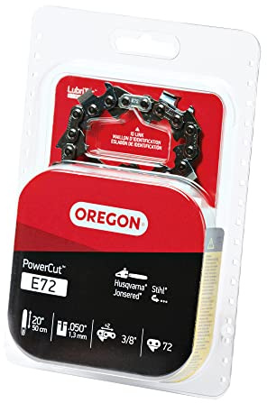 Oregon PowerCut Chainsaw Chain 3/8 Pitch, .050 (1.3 mm) Gauge for 20 Inch Bar, 72 Drive Links – Replacement Saw Chain, Fits Echo, Husqvarna, Poulan, Stihl, Makita, Craftsman and more