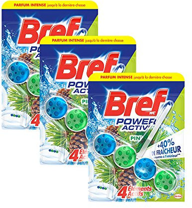 Bref WC - Power Activ' - Odeur Pin - Lot de 5 blocs WC (5x50g) - Nettoyants WC - +50% Anti-Calcaire - 4 Eléments Actifs - Propreté + Fraîcheur