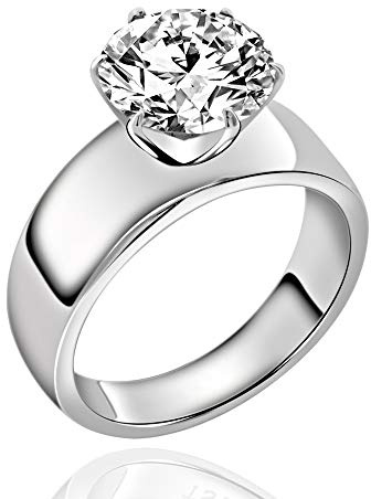 FlameReflection Stainless Steel 4 Carat Round Cubic Zirconia CZ Engagement Women Wedding Solitaire Promise Bands Ring size 8