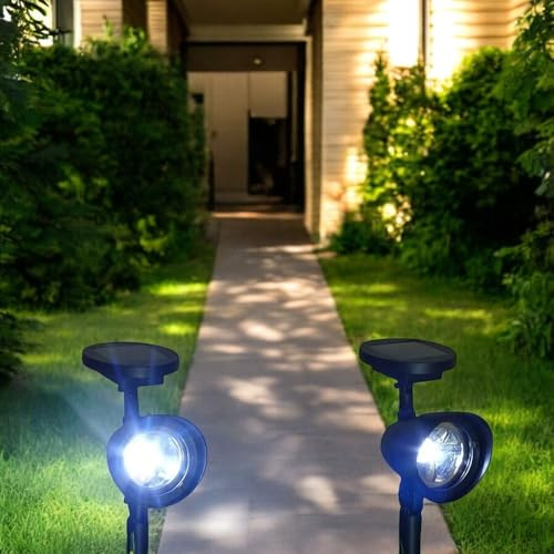 Dapo 2 x LED Solar-Außen-Garten-Strahler-Spot, Kunststoff schwarz, H: ca. 32cm, IP 44, Capming-Blumentopf-Teichrand-Rasen-Leuchte-Lampe
