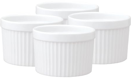 HIC Kitchen Deep Souffle, Fine Porcelain, For Baking Custards, Souffles, Pot Pies, And Desserts, 10-Ounce Capacity, Set of 4