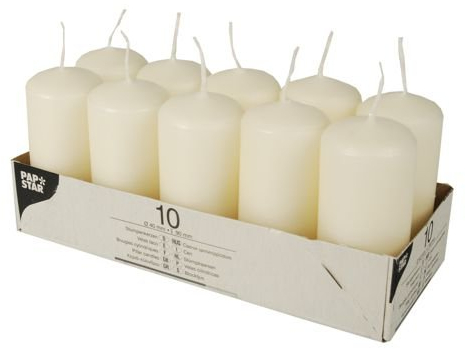 PAPSTAR 10 Stumpenkerzen Ø 40 mm · 90 mm Creme Blockkerzen, Brenndauer: ca. 9 Stunden