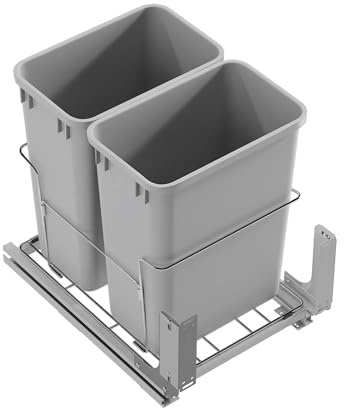 Dowell Alu Bottom Mount Pull-Out Waste Container with Door Mounting Kit - Pull-Out Wire Basket-Grey 2 Waste Can-for Both 18 Frameless & Face Framed Cabinet-4012 0218 35