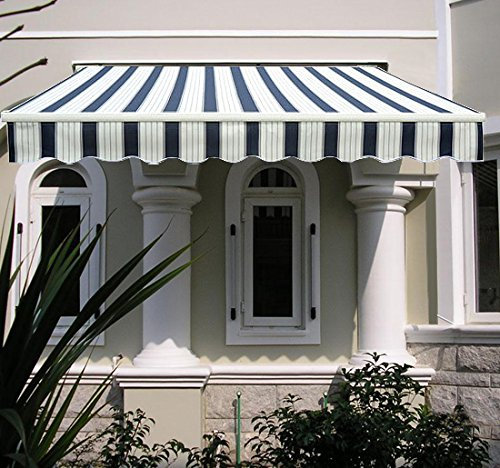 Green Bay 3 x 2.5m Manual Awning Garden Patio Canopy Sun Shade Shelter Retractable Blue-White