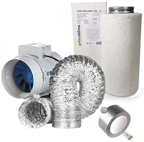 Idroponica Eco Kit Prima KLIMA Aspirazione Aria Bi-Turbo con Filtro Carbone 10CM - Portata 187 m3/h