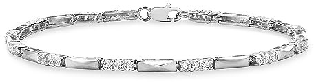 Carissima Gold Damen 9k (375) Gold 2mm Rund Claw Set Cubic Zirkonia und Bar Link Kettenarmband