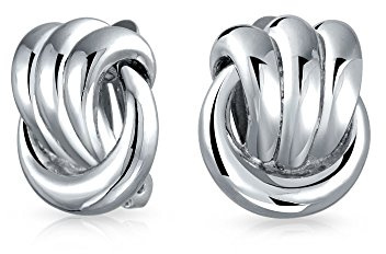 Ohrclips für Damen, ohne Ohrlöcher, Knopf-Stil, Liebesknoten, verdreht, mit Kristallen, versilbert, Roségold