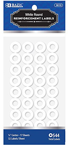 BAZIC White Round Reinforcement Label (544/Pack)