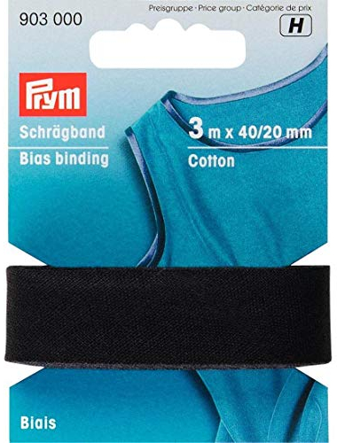 Prym 903000 Schrägband Baumwolle, schwarz, 100% CO, 20 mm Falzung: 40/20 mm | 3 m